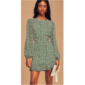 Lulu's Green Floral Long Sleeve Dress Size M